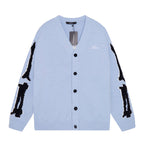 AMIRI Cotton V-Neck Bones Cardigan Sweater Blue