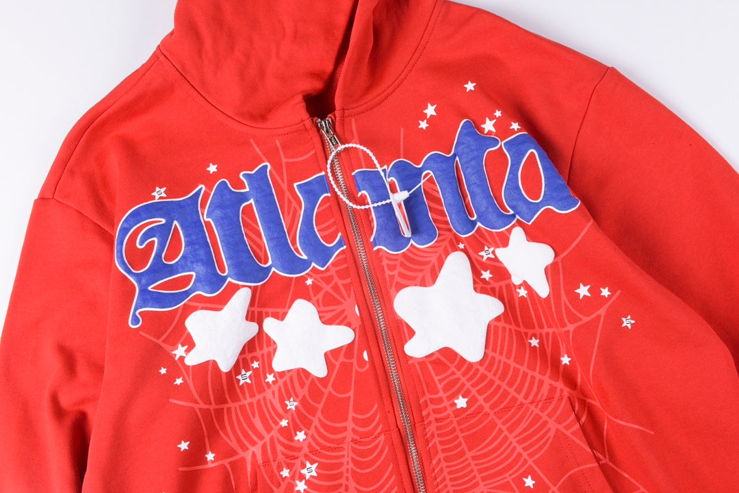 Sp5der Atlanta Zip Up Hoodie Red