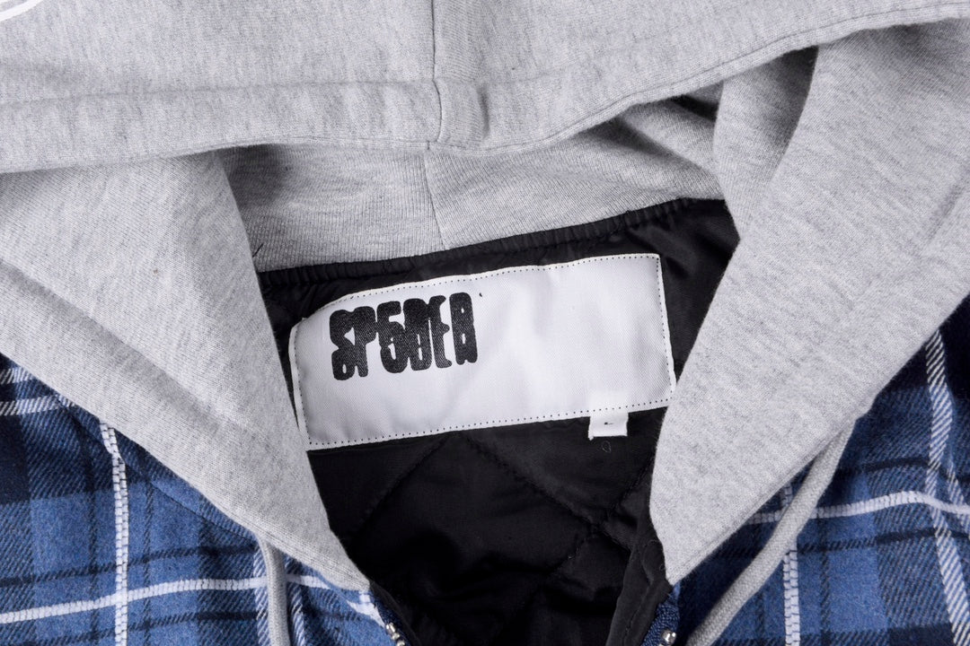 Sp5der Hooded Zip Flannel Shirt Jacket