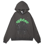 Sp5der Green Foam Printing High Weight Hoodie-Grey #8209