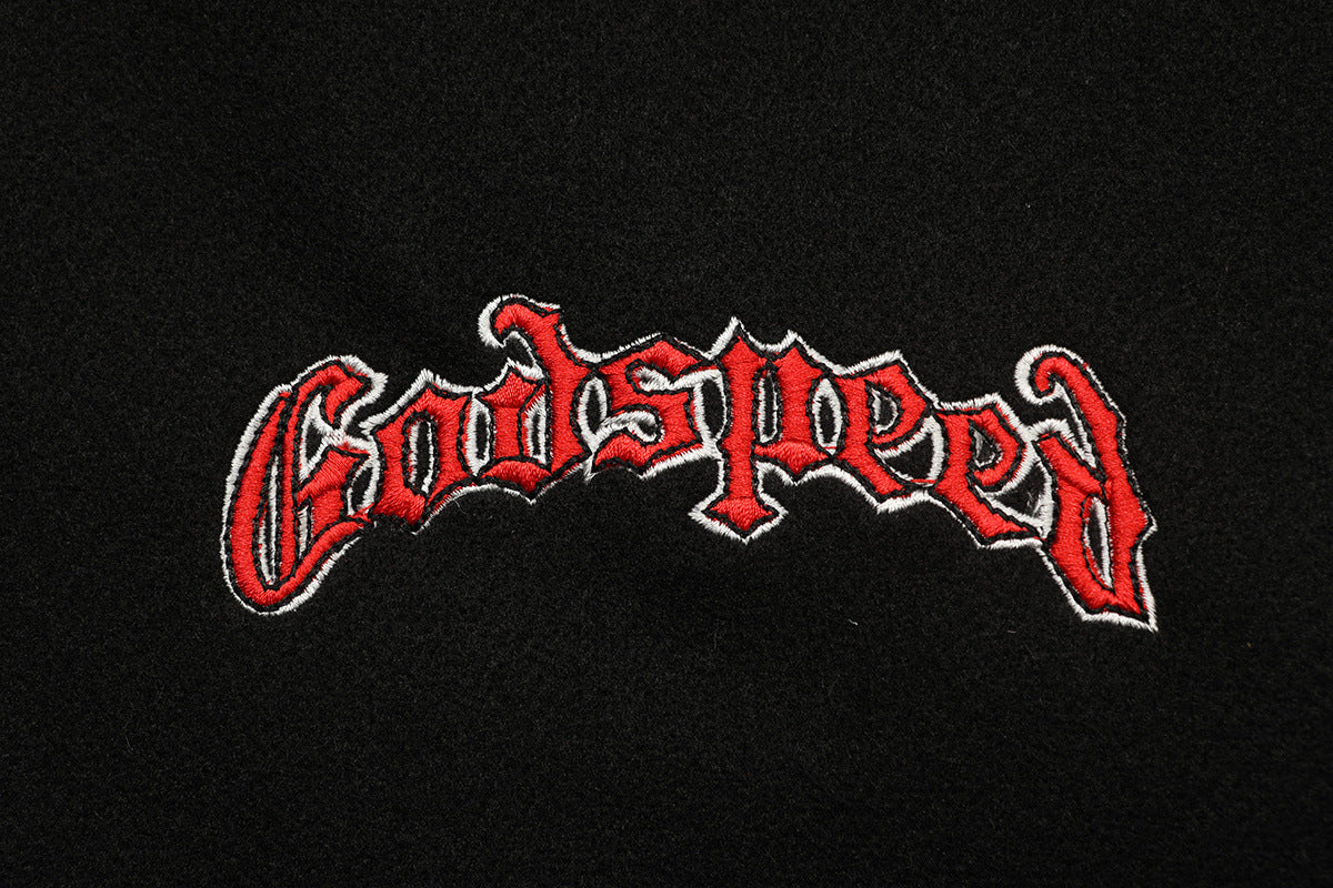 Godspeed Mankind Vs Ai Varsity Jacket Black/red