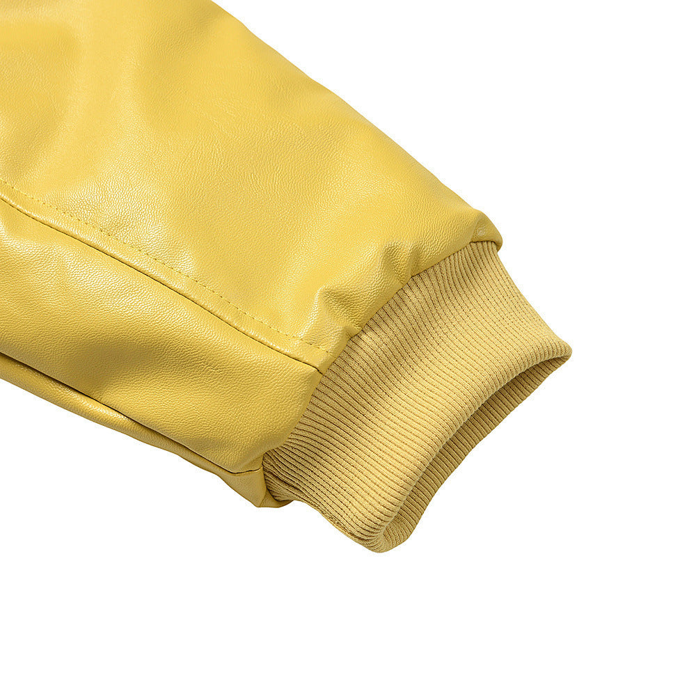 Sp5der Leather Logo Bomber Jacket Yellow