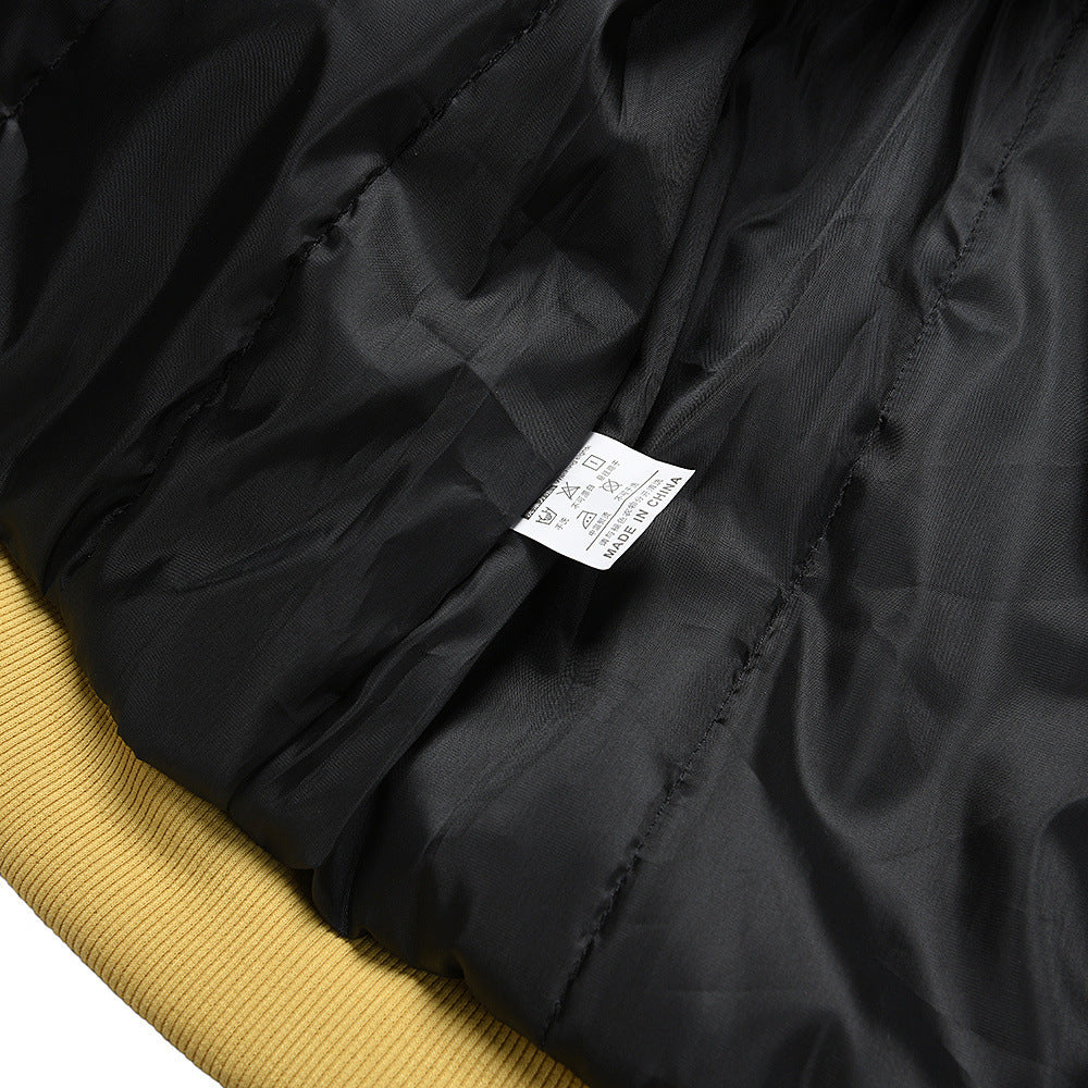 Sp5der Leather Logo Bomber Jacket Yellow