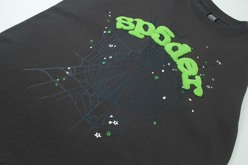 Sp5der Green Foam Printing High Weight T-Shirt Grey