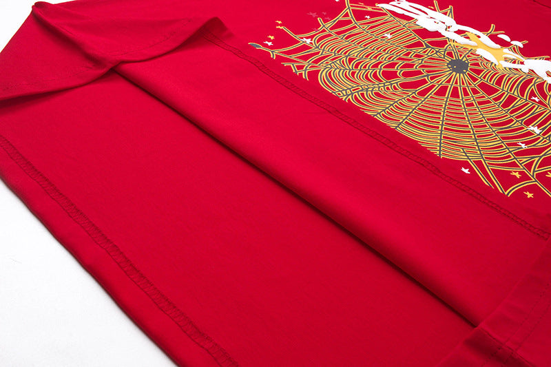 Sp5der Spider Web Print Gothic Punk T-Shirt Red