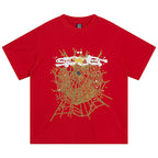 Sp5der Spider Web Print Gothic Punk T-Shirt Red