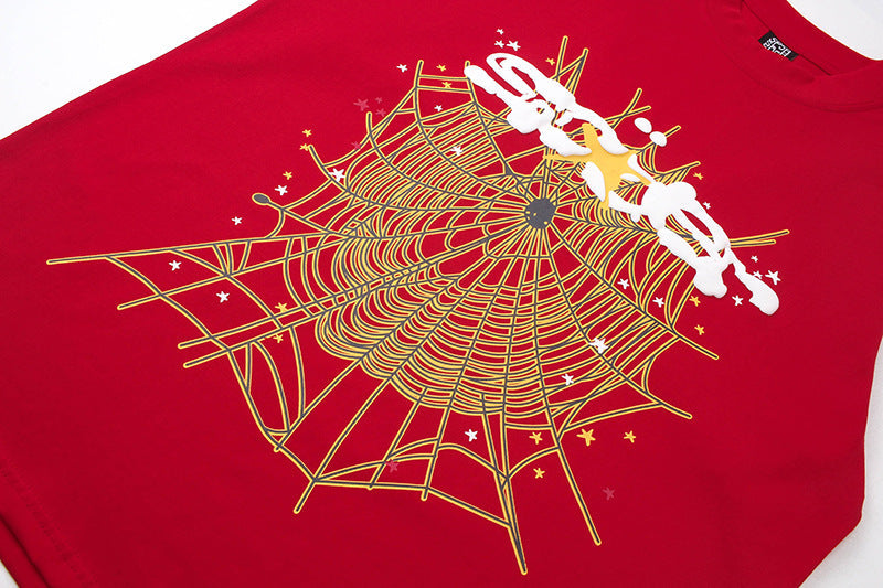 Sp5der Spider Web Print Gothic Punk T-Shirt Red
